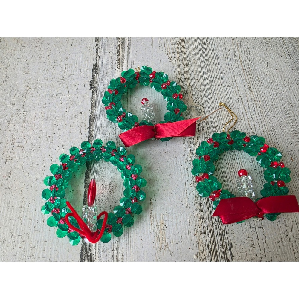 Vintage beaded with candle ornament green red Xmas tree